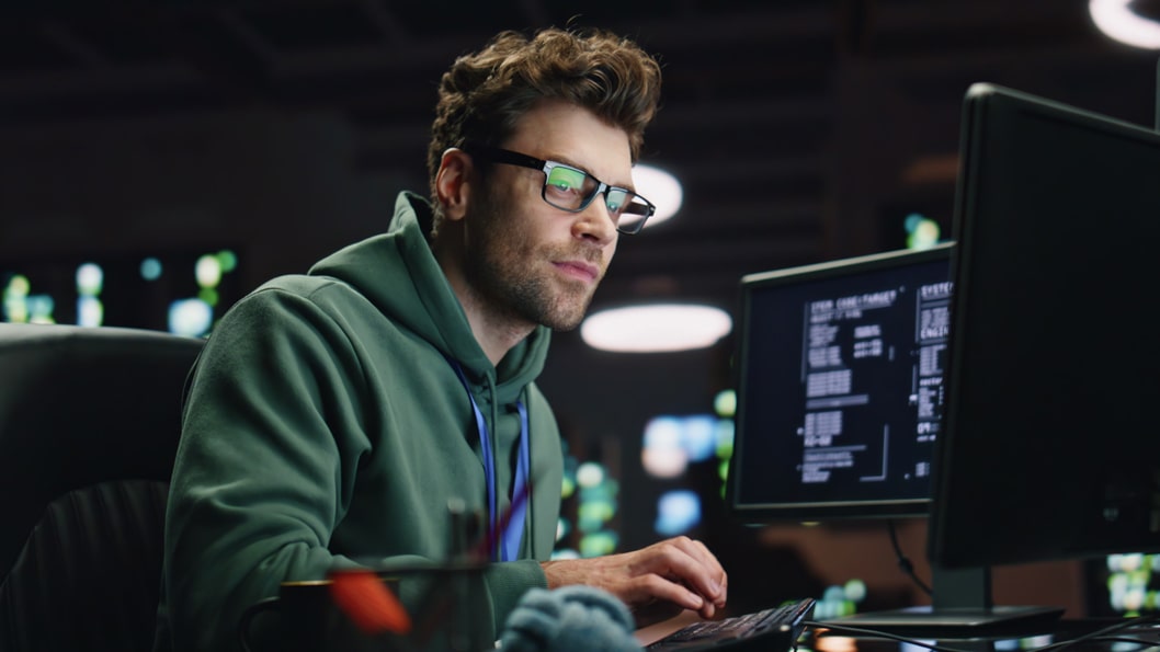 working on computer